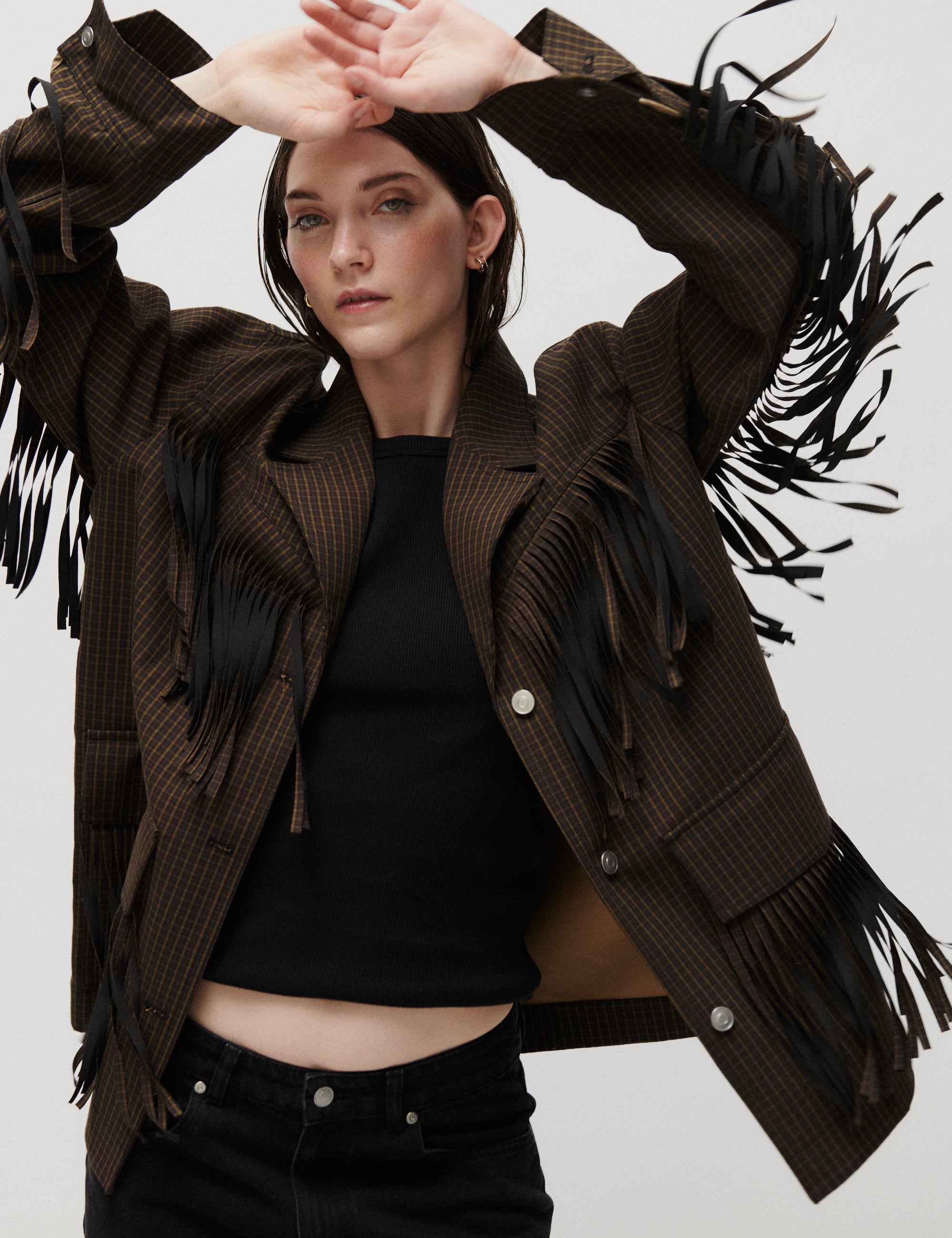 2NDDAY 2ND Brucina - Check Fringe - Jacket Jacket 181022 ERMINE