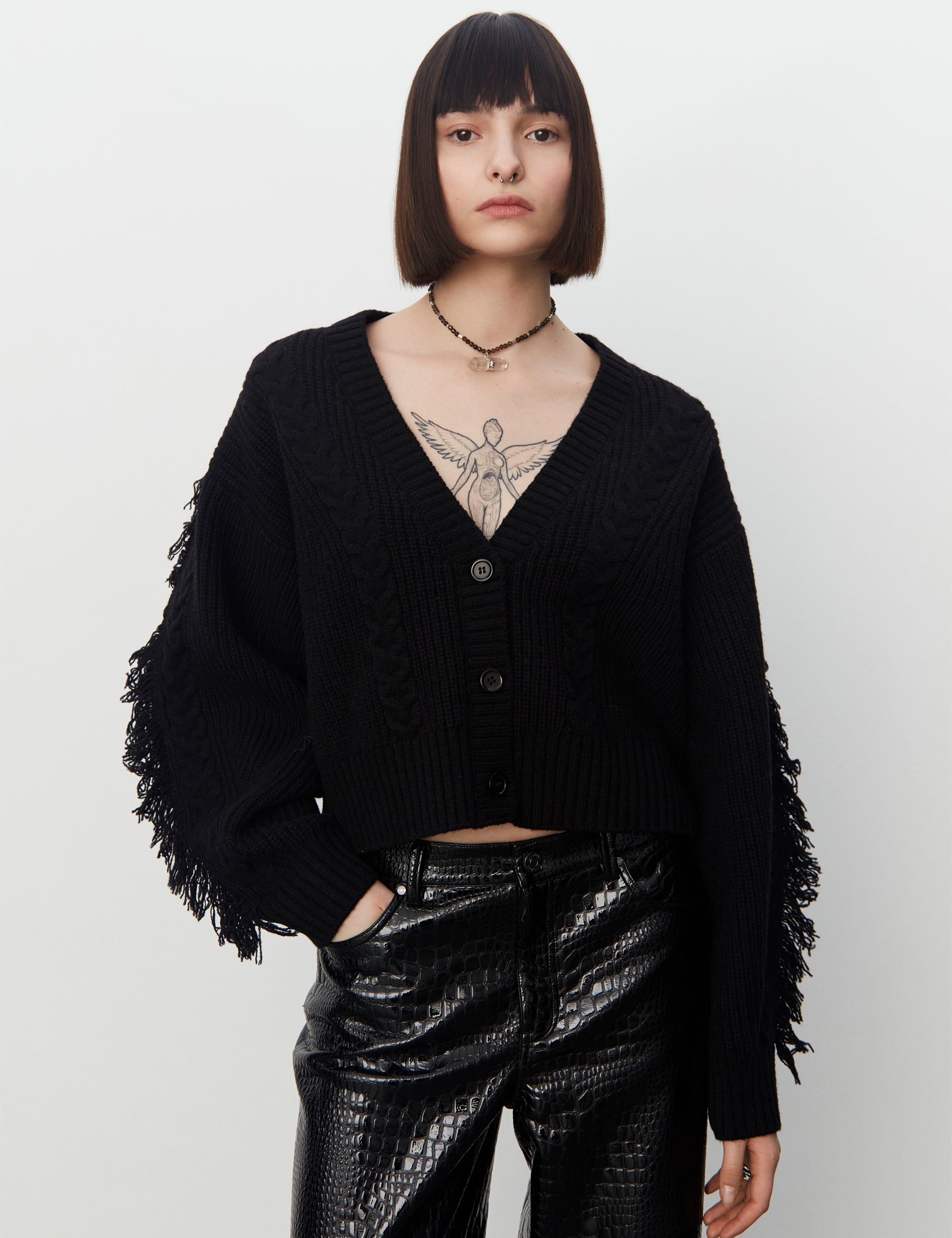 2NDDAY 2ND Drive - Chunky Lambswool Cardigan 194008 Meteorite (Black)