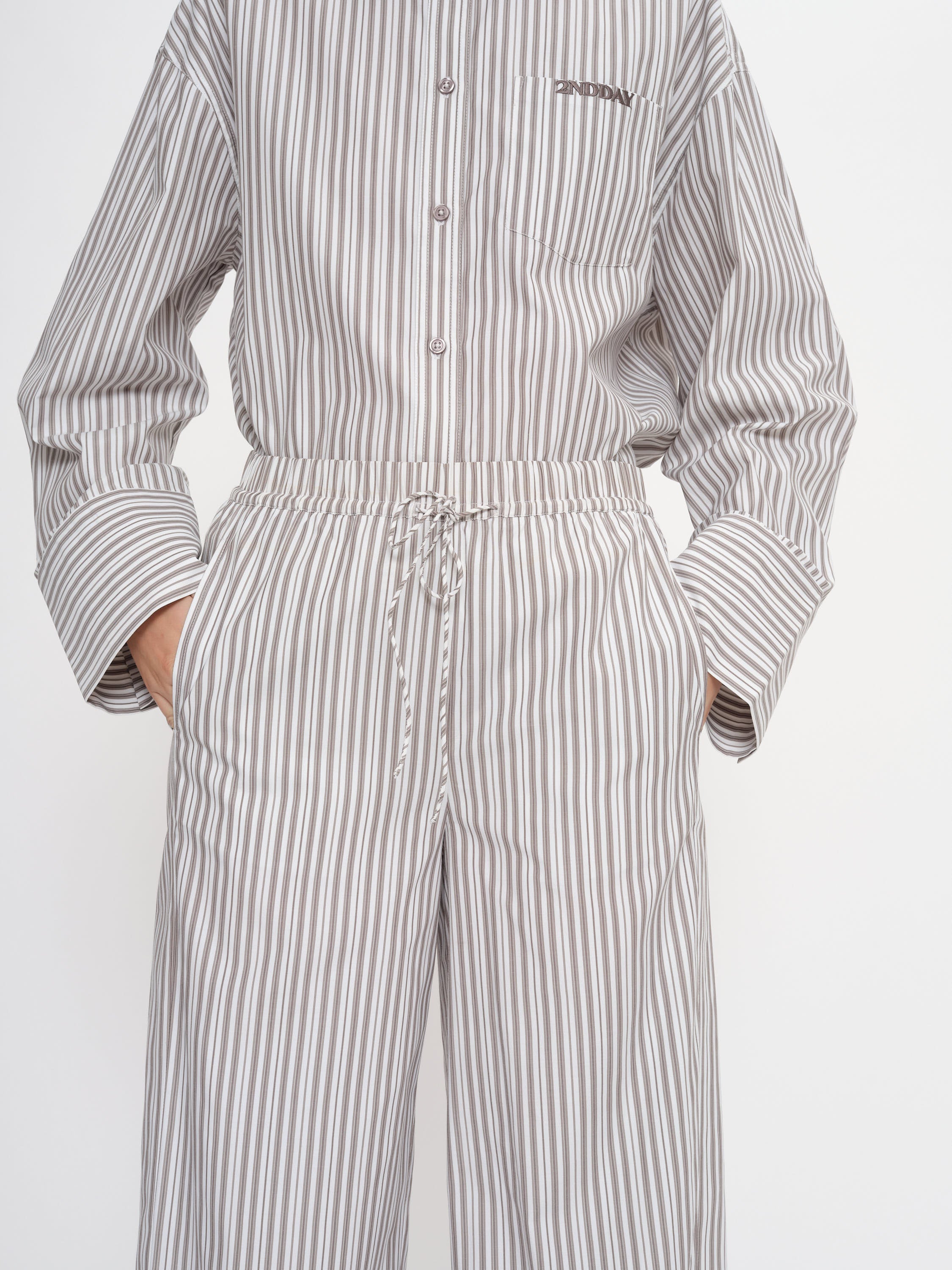2NDDAY 2ND Jimmis - Cotton Stripes Pants 420147 Walnut Stripe