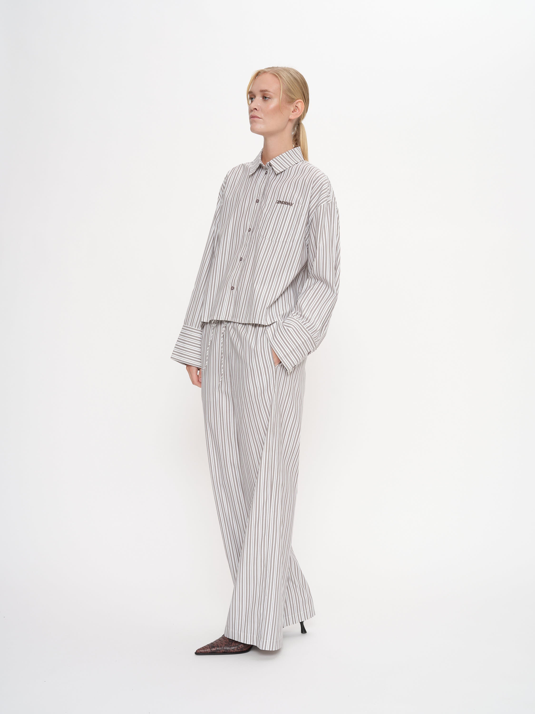 2NDDAY 2ND Jimmis - Cotton Stripes Pants 420147 Walnut Stripe