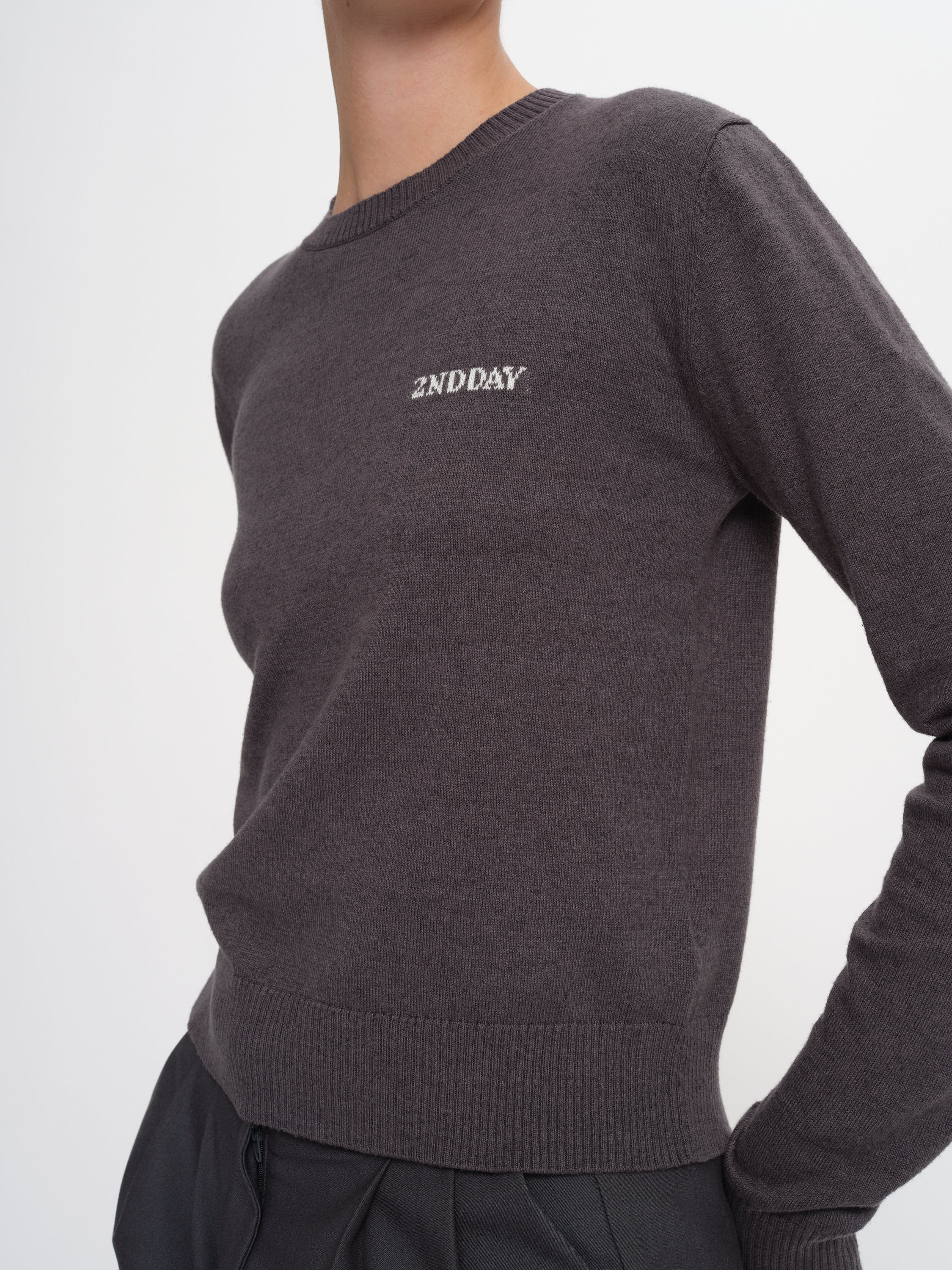 2NDDAY 2ND Lance - Soft Wool Blend Pullover 190203 Gray Pinstripe