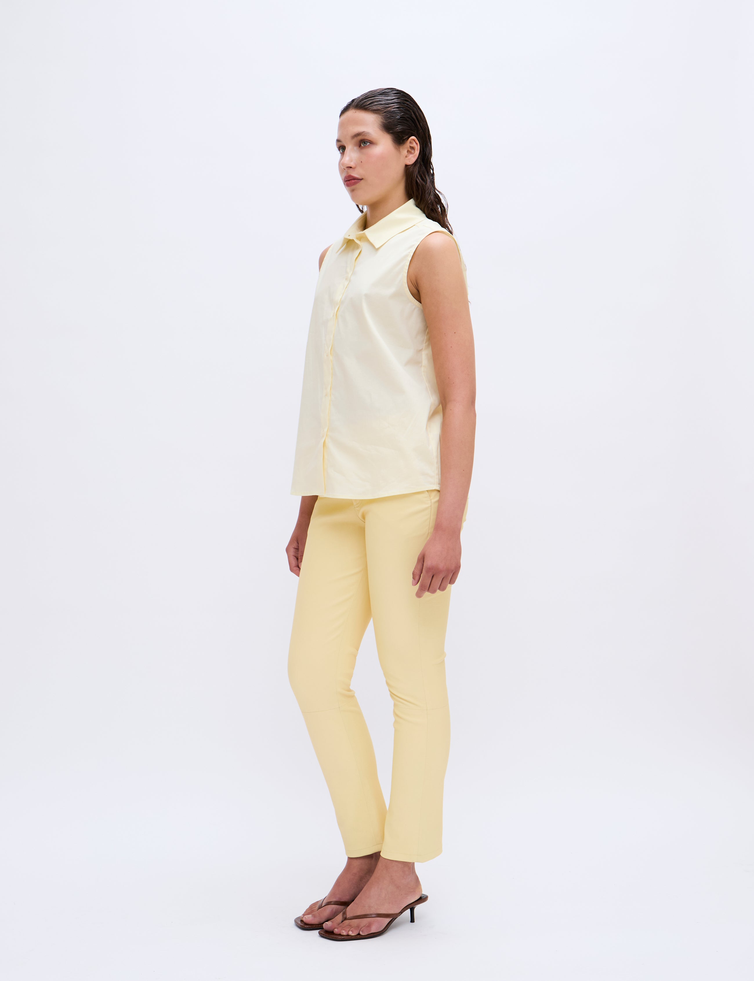2NDDAY 2ND Leya - Refined Stretch Leather Pants 06032 Mellow Yellow