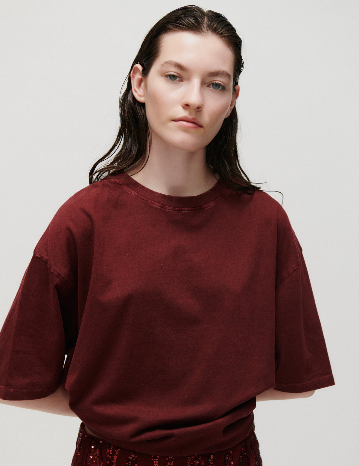 2NDDAY 2NDArale - Overwashed Jersey T-shirt 191526 Windsor Wine