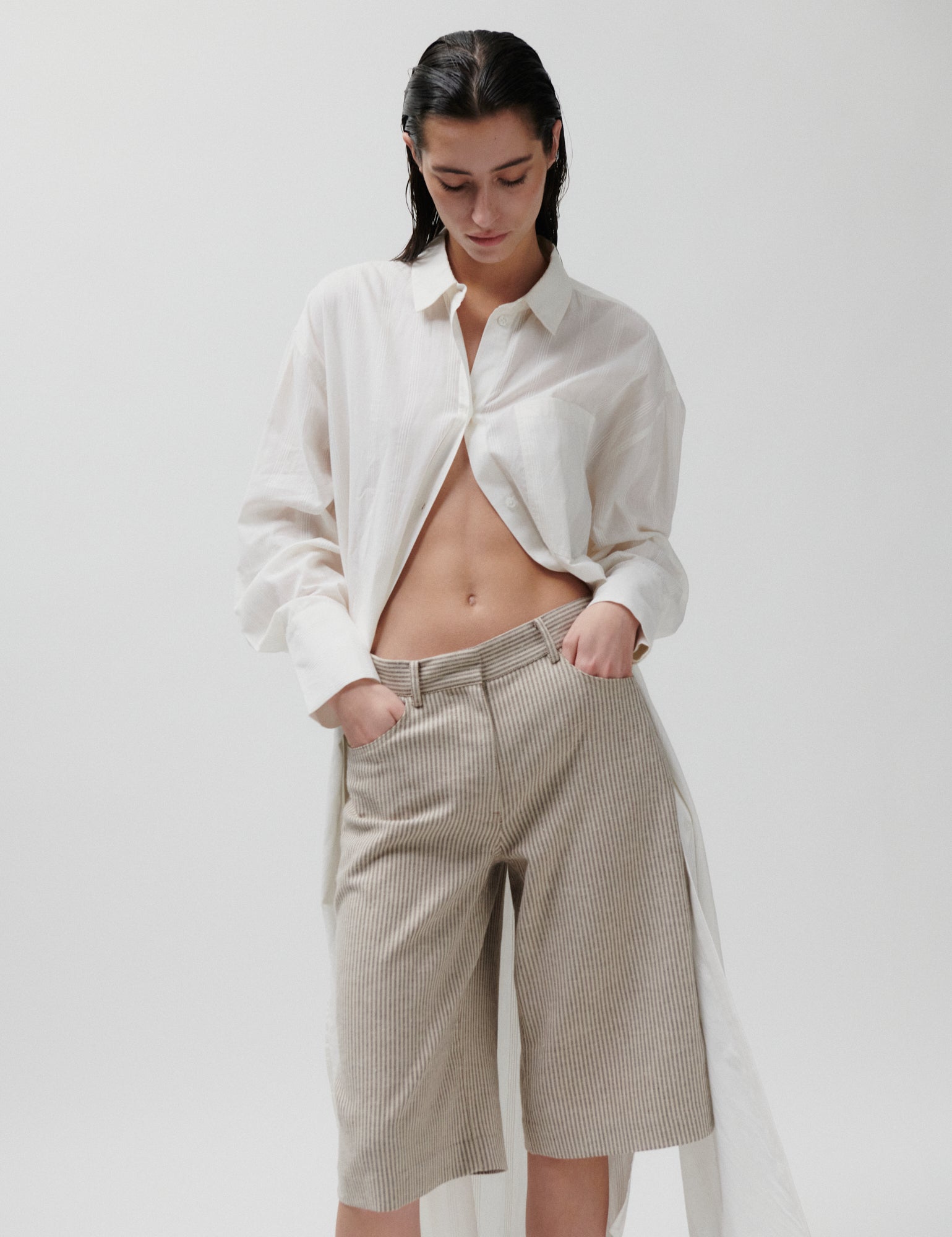 2NDDAY 2ND Benita - Striped Linen Blend Shorts 130000 Moonbeam