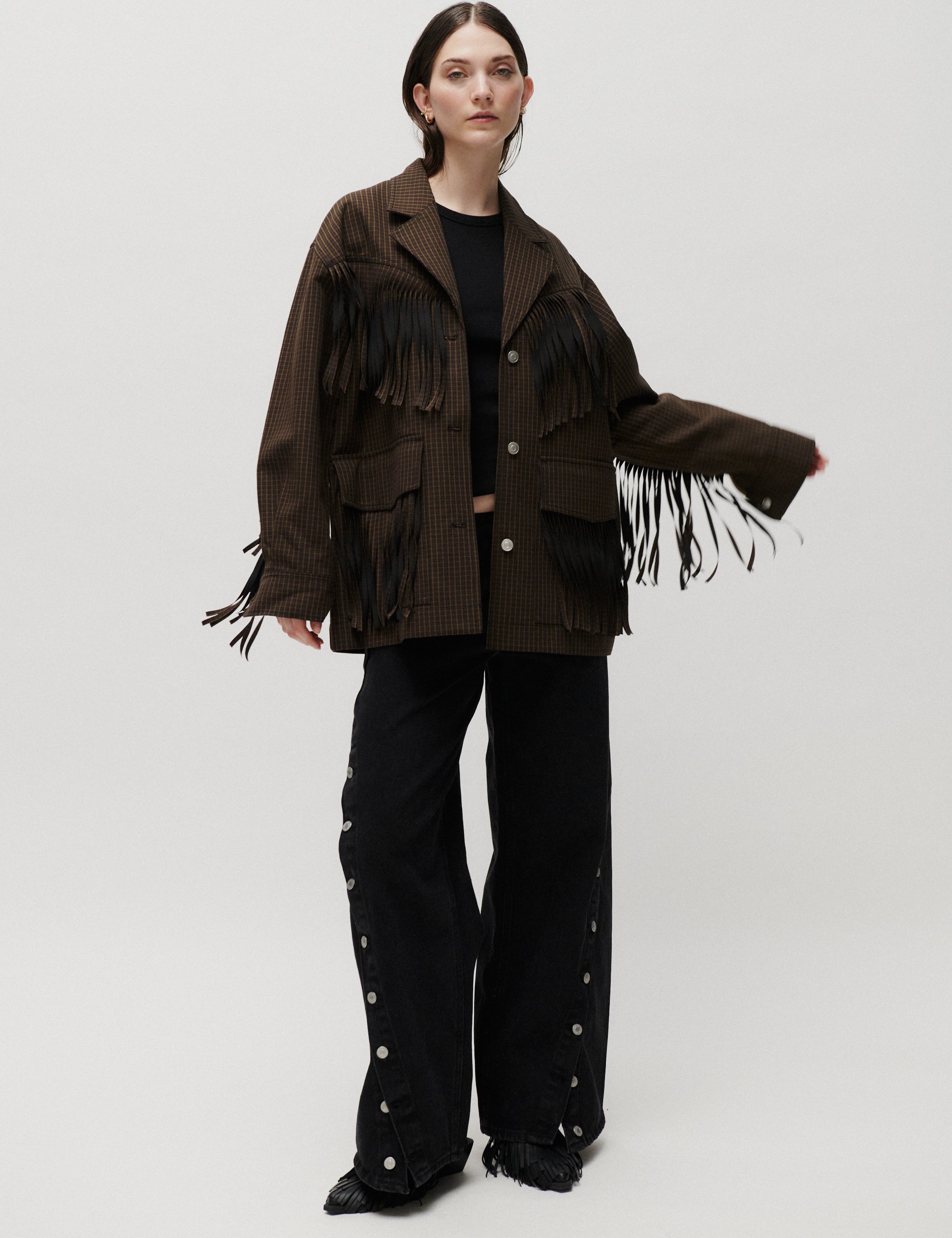 2NDDAY 2ND Brucina - Check Fringe - Jacket Jacket 181022 ERMINE