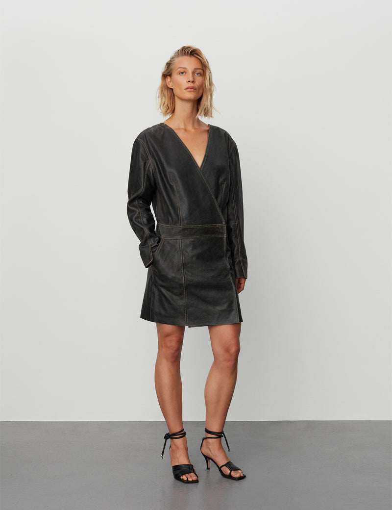 2NDDAY 2ND Clement - Leather Crush Dress 194008 Meteorite (Black)