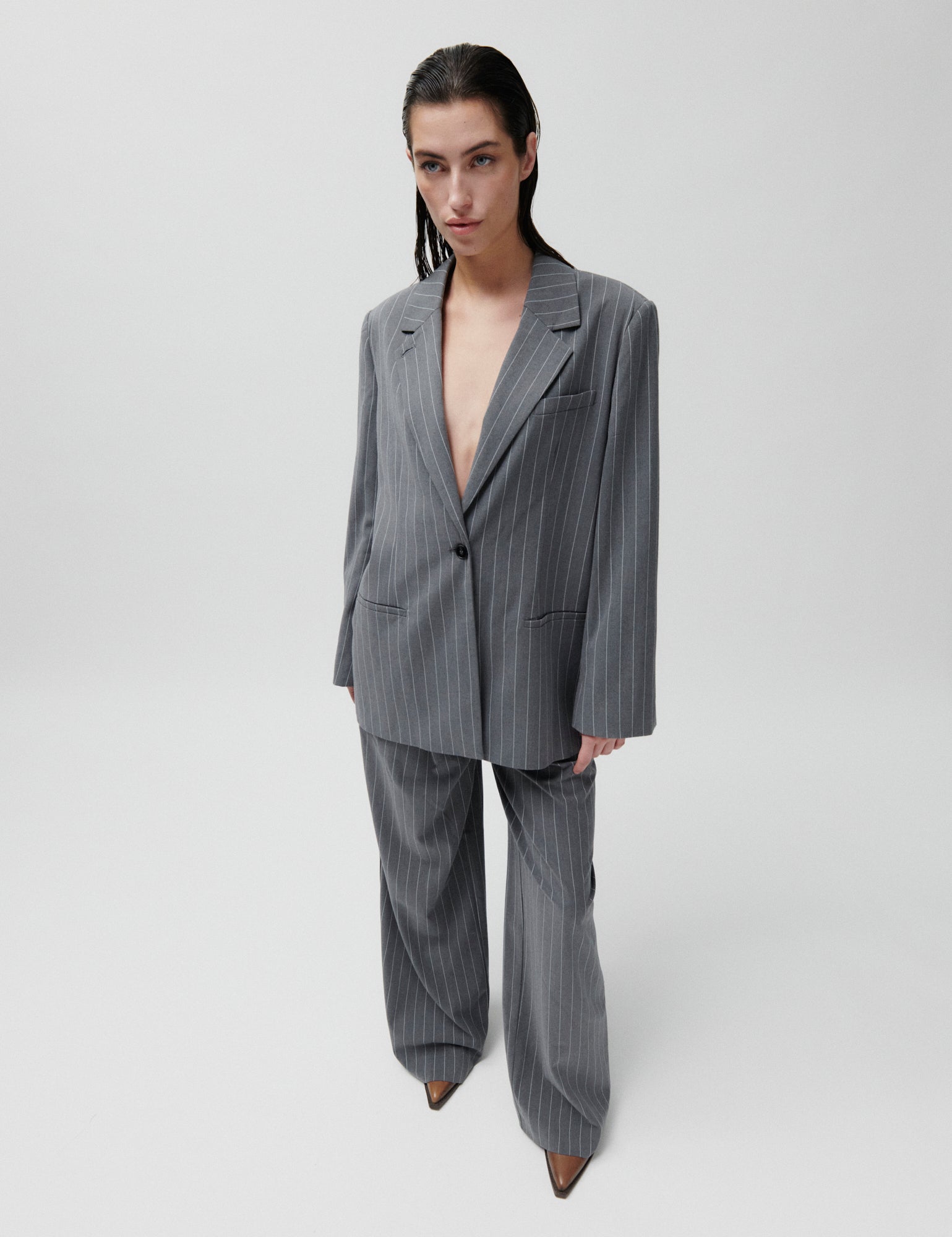 2NDDAY 2ND Horren - Dry Pinstripe Blazer 171115 PETRIFIED OAK