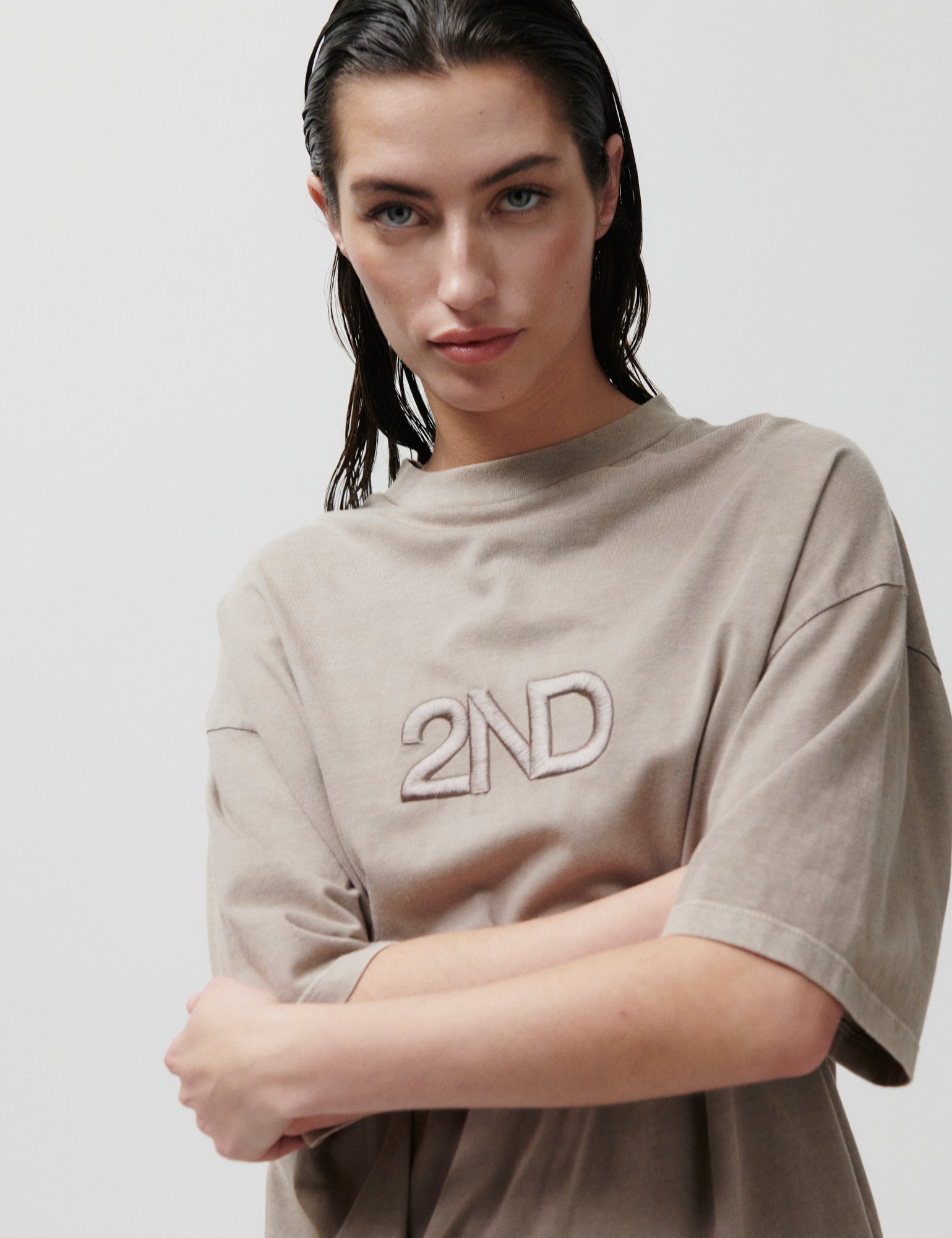 2ND Ken TT - Overwashed Jersey - T-shirt - Plaza Taupe