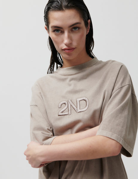 2ND Ken TT - Overwashed Jersey - T-shirt - Plaza Taupe