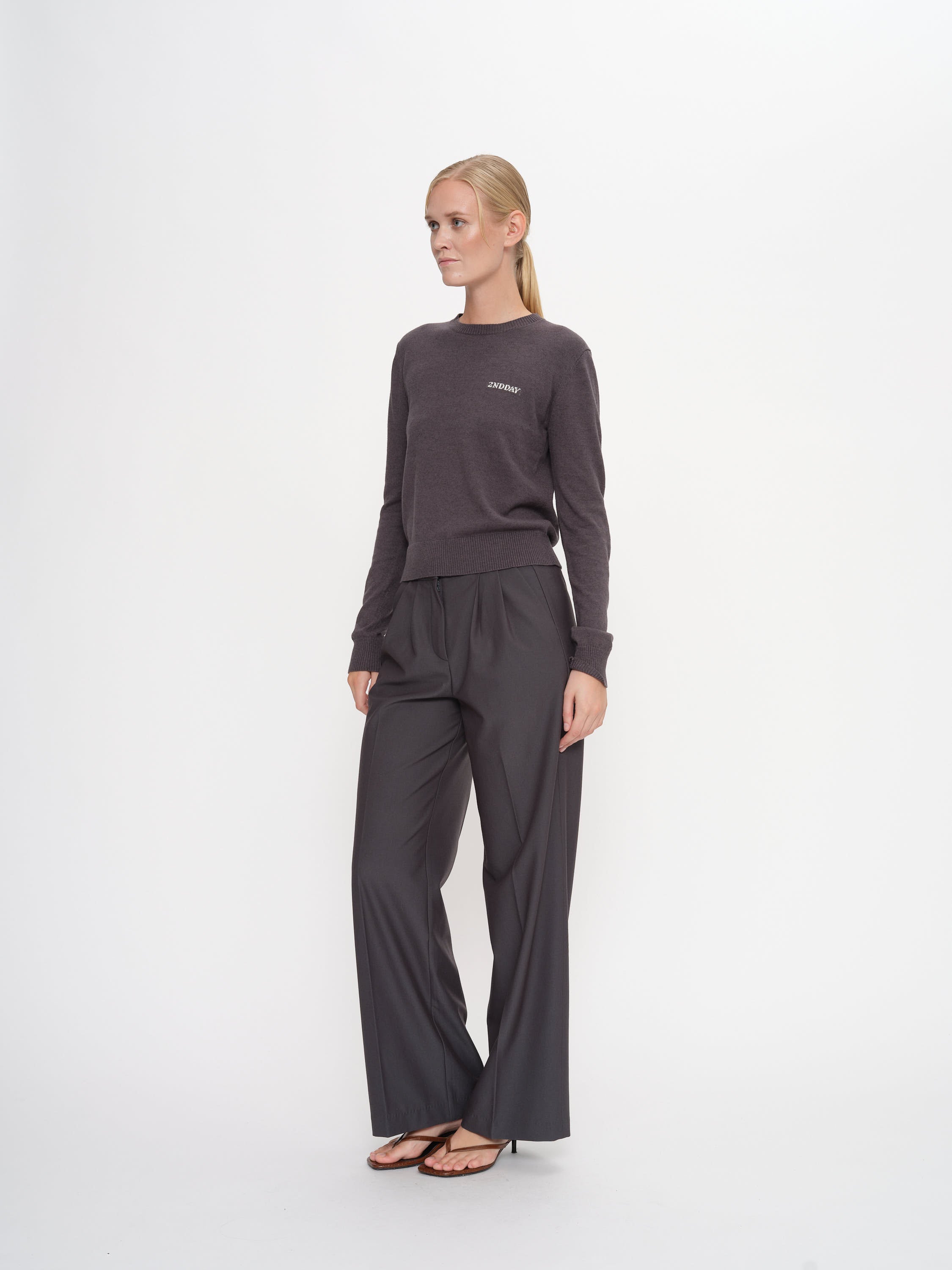 2NDDAY 2ND Lance - Soft Wool Blend Pullover 190203 Gray Pinstripe