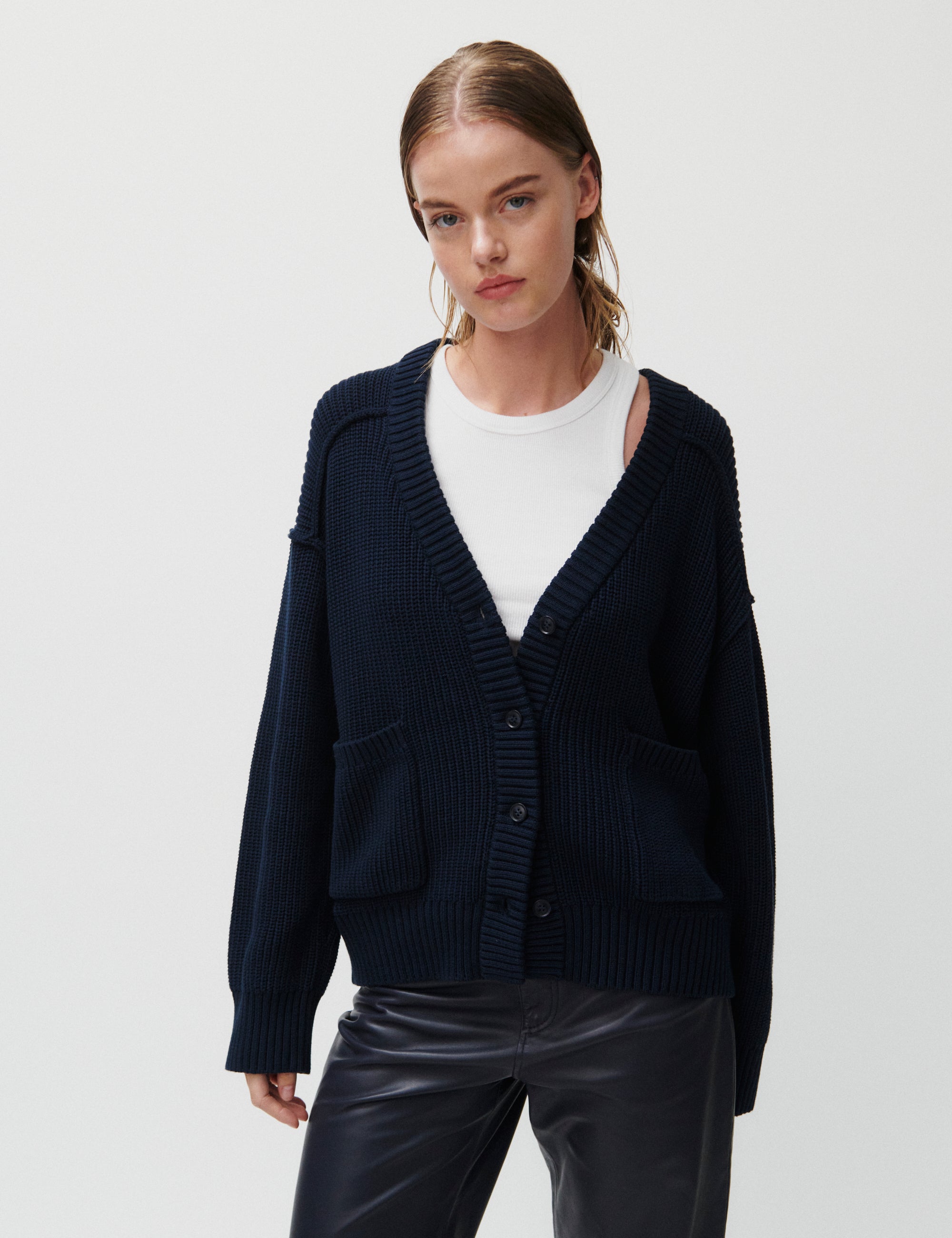2ND Salyn - Defined Cotton Ribs - Cardigan - Navy Blazer