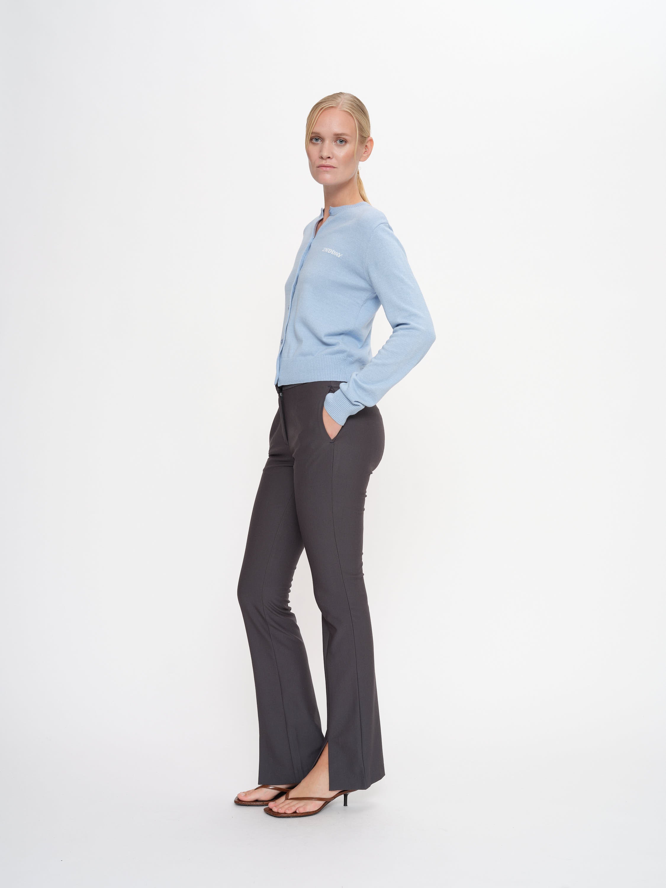 2NDDAY 2ND Sandras - Daily Sleek Pants 190203 Gray Pinstripe
