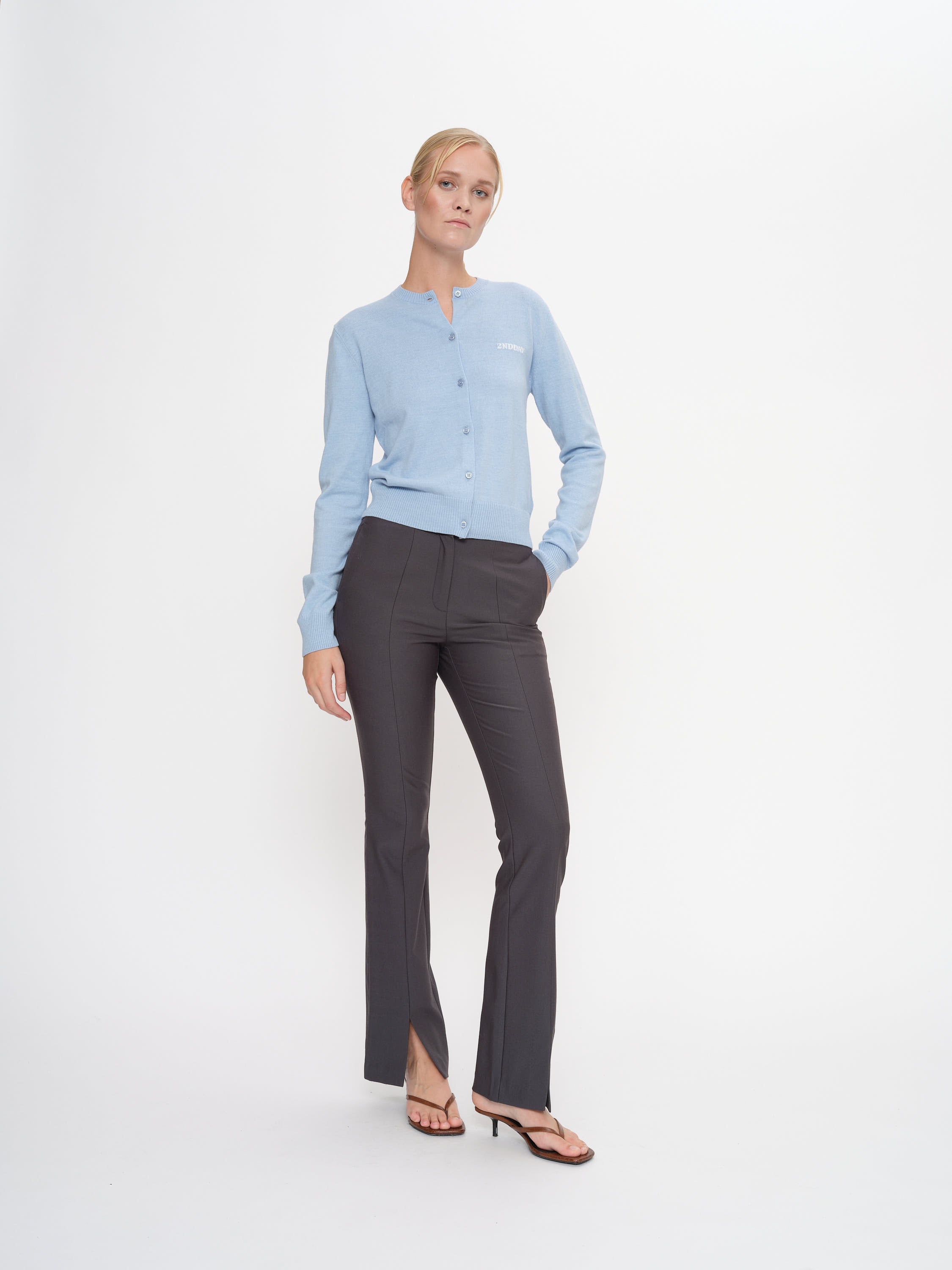 2NDDAY 2ND Sandras - Daily Sleek Pants 190203 Gray Pinstripe