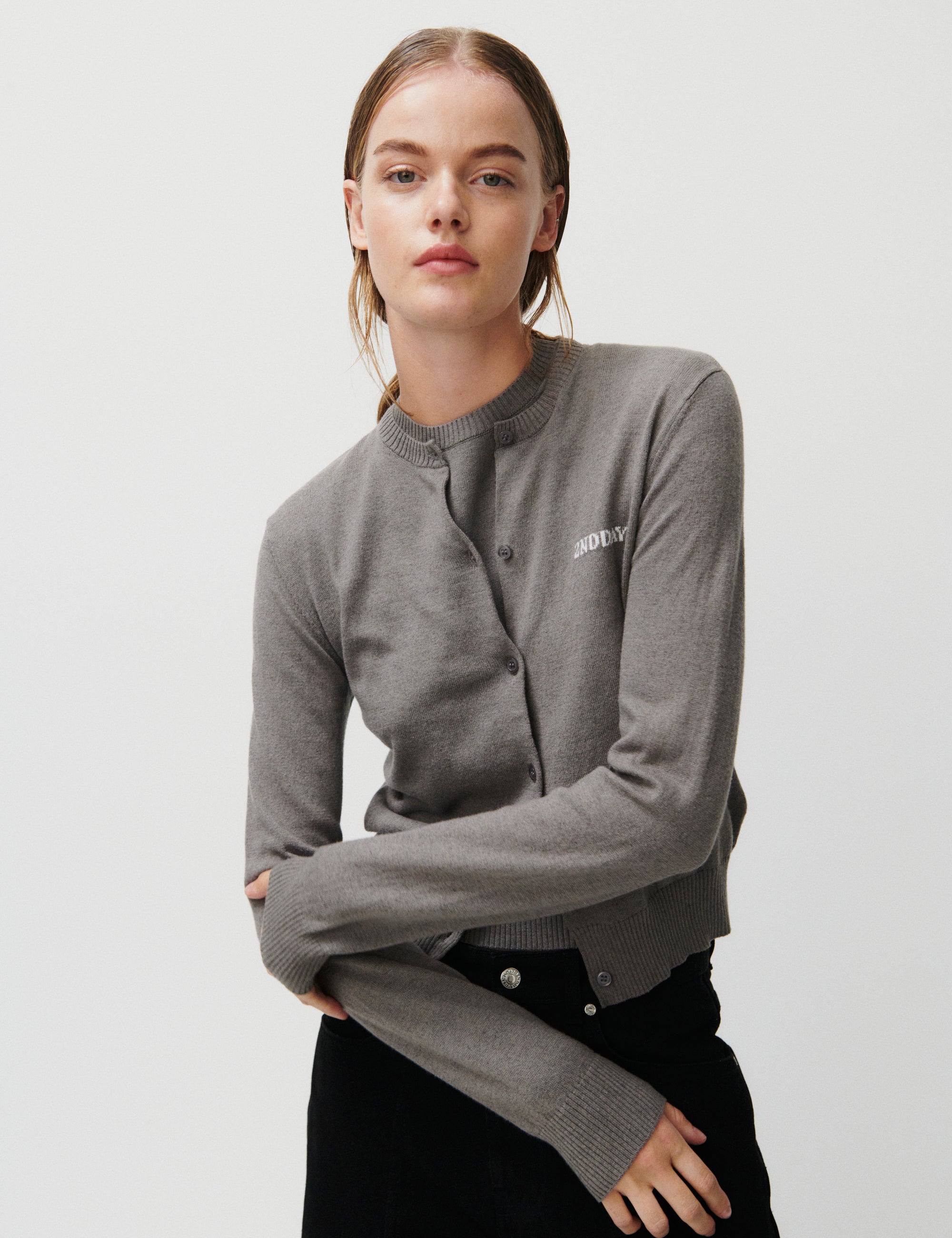 2ND Vinny - Soft Wool Blend - Cardigan - Dark Gull Gray