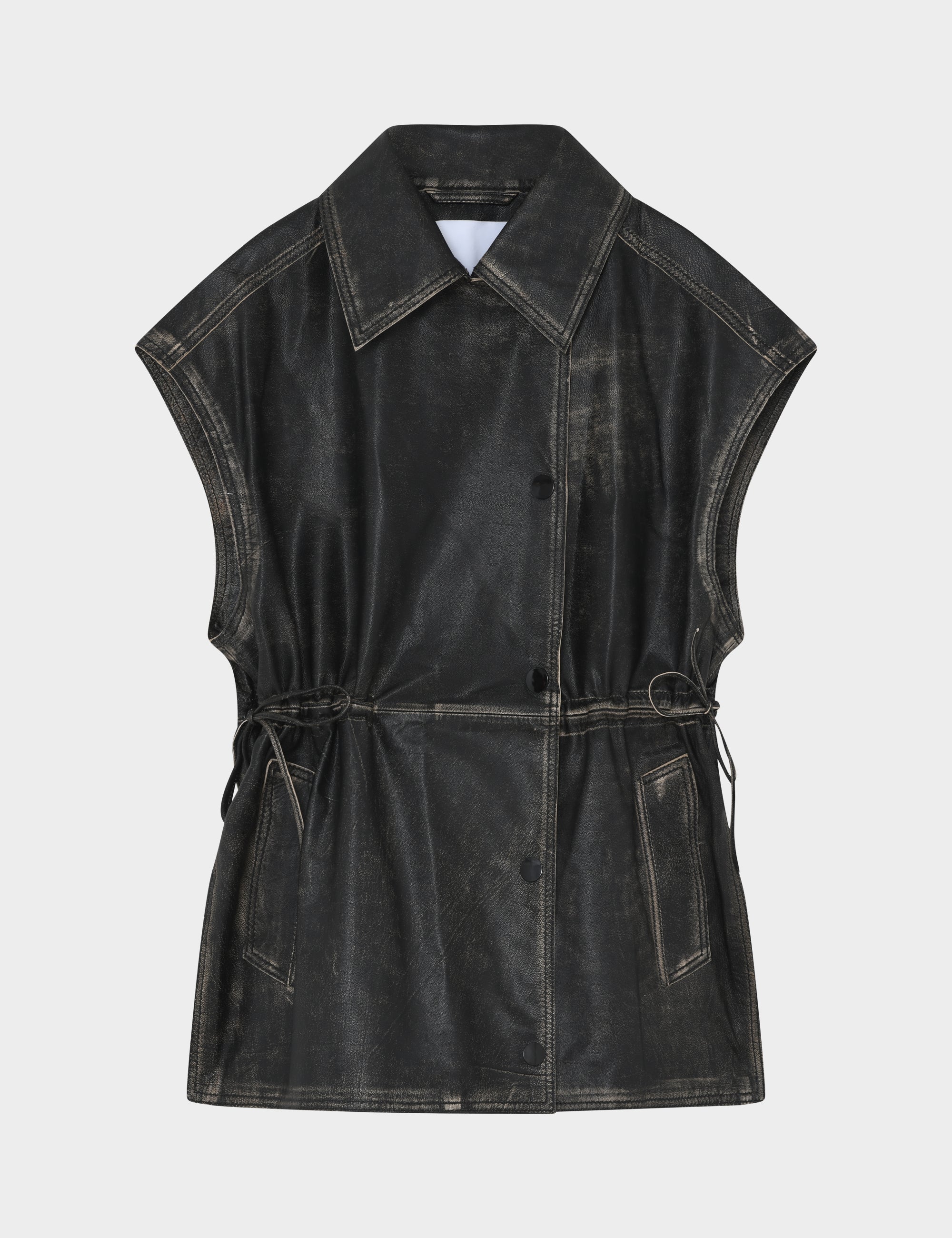 DAY Birger ét Mikkelsen Cristin - Distressed Leather Waistcoat 190303 BLACK