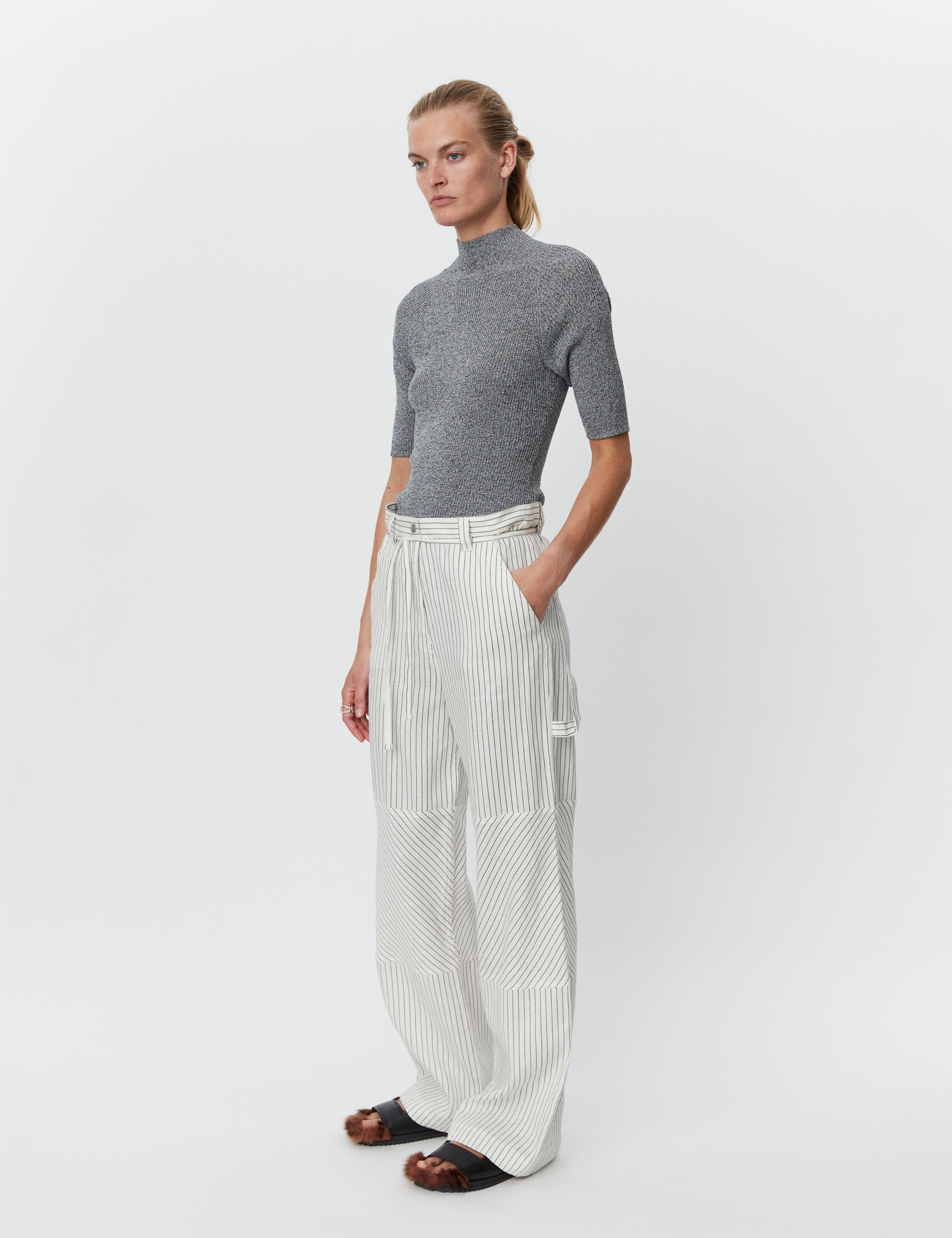 DAY Birger ét Mikkelsen Culkin - Cozy Linen Stripe Pants 190303 BLACK