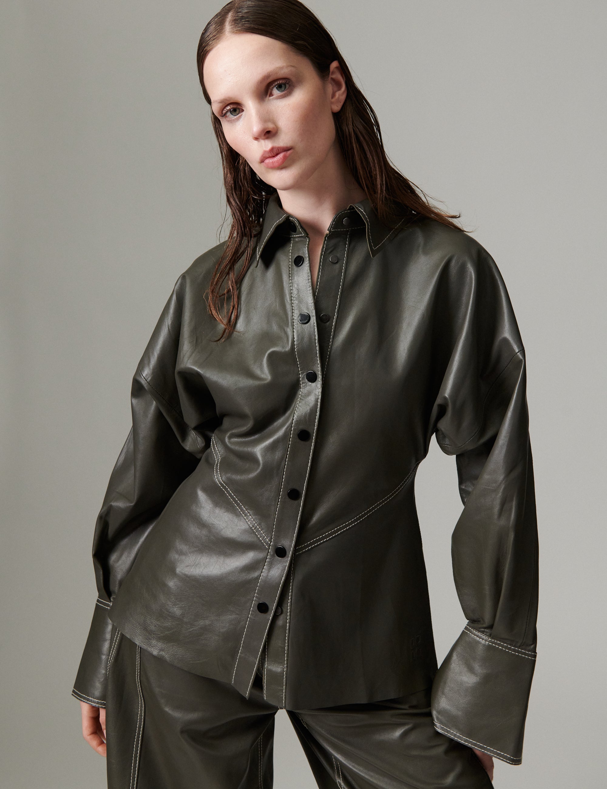 DAY Birger ét Mikkelsen DAYPixie - Soft Leather Lamb - Shirt Shirt MEDIUM GREY LEATHER