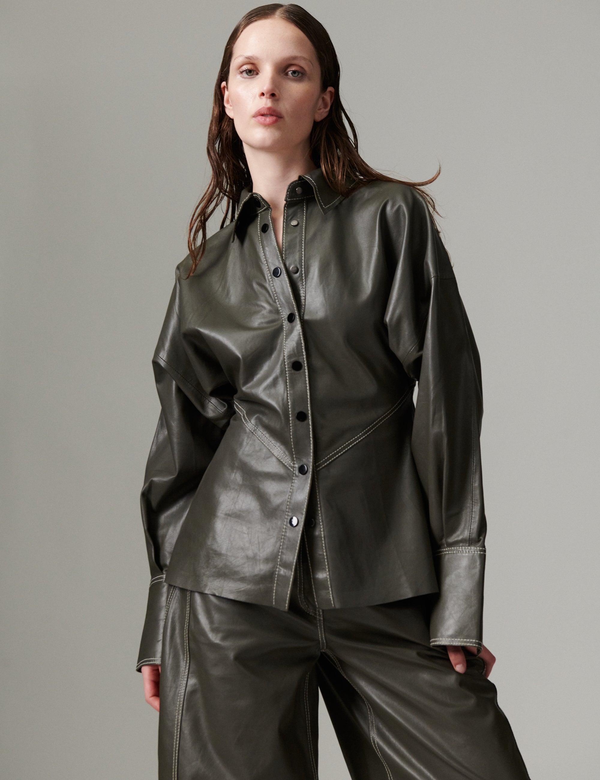 DAY Birger ét Mikkelsen DAYPixie - Soft Leather Lamb - Shirt Shirt MEDIUM GREY LEATHER