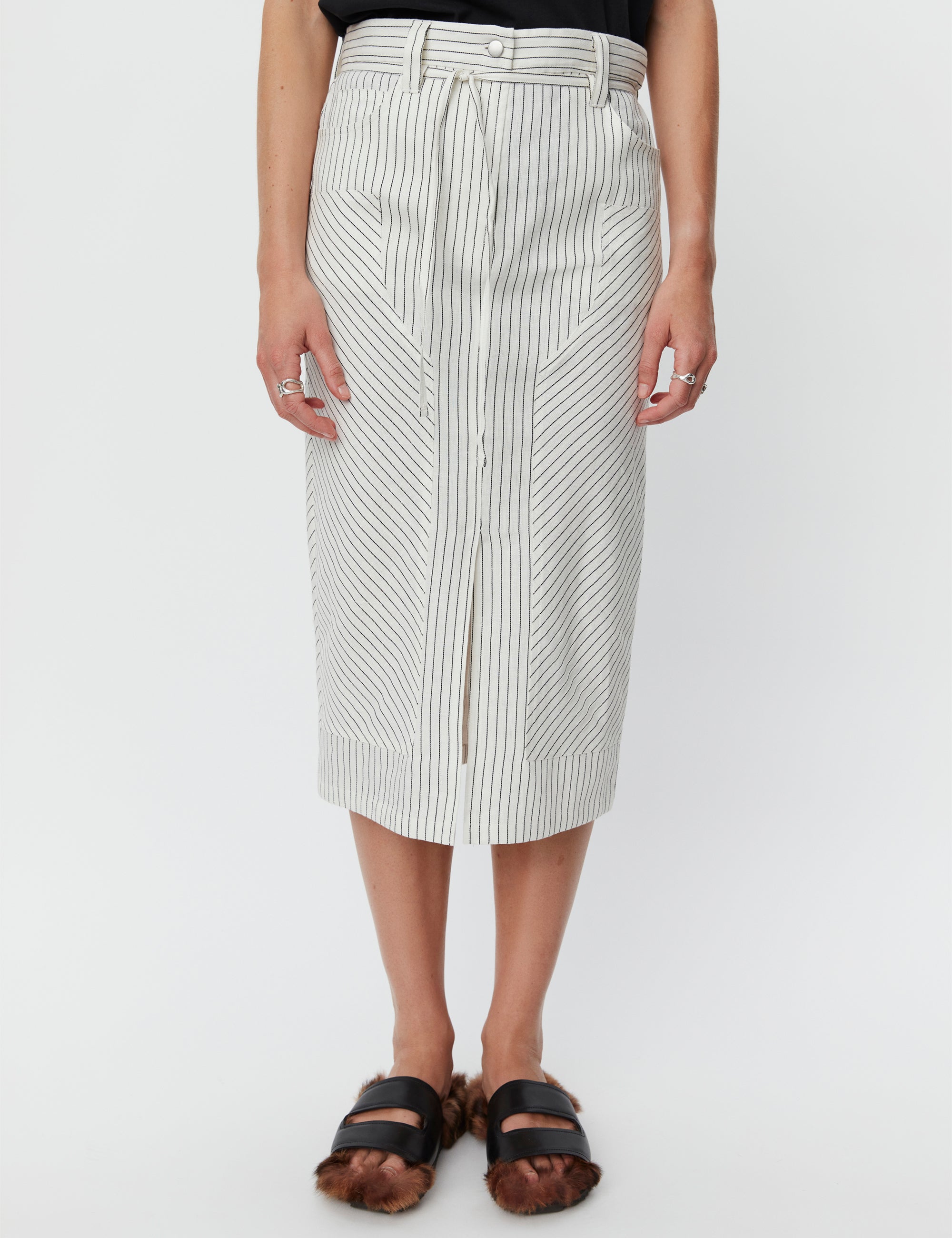 DAY Birger ét Mikkelsen Freda - Cozy Linen Stripe Skirt 190303 BLACK