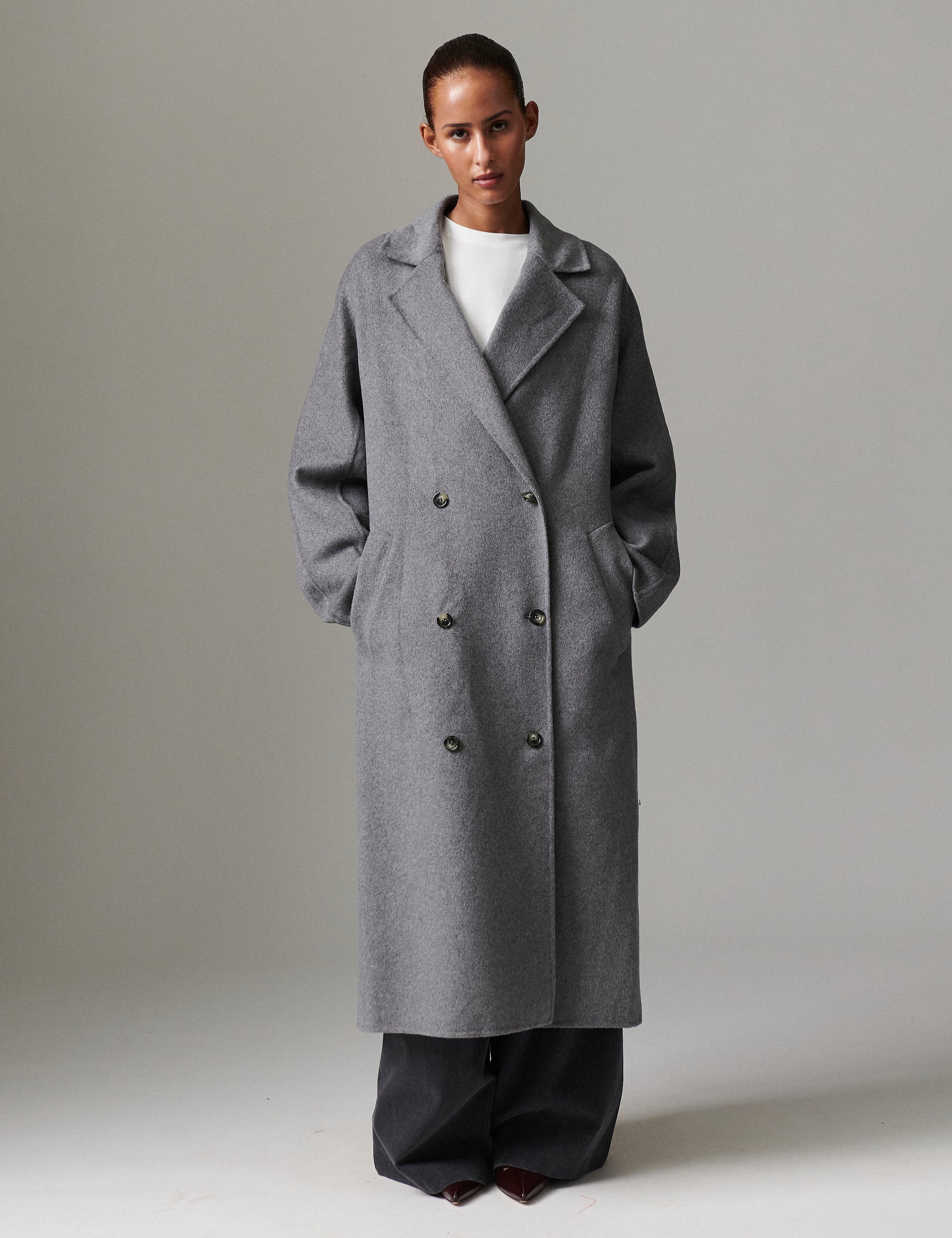 ジャケット・アウター mideal shaggy middle coat GRAY Howard - Double Faced Wool - Medium Grey Melange