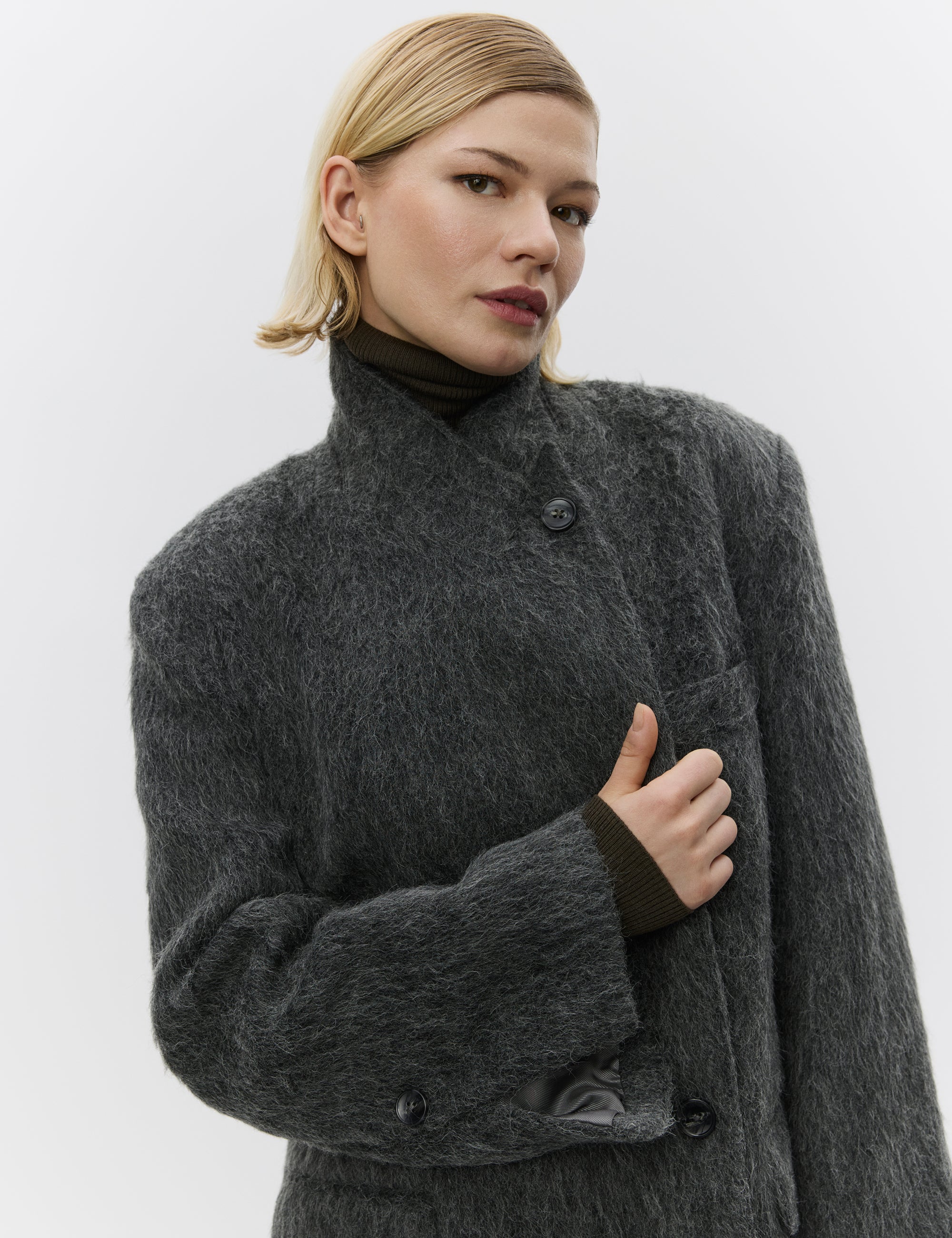 Madrid - Hairy Wool - Coat - Medium Grey Melange