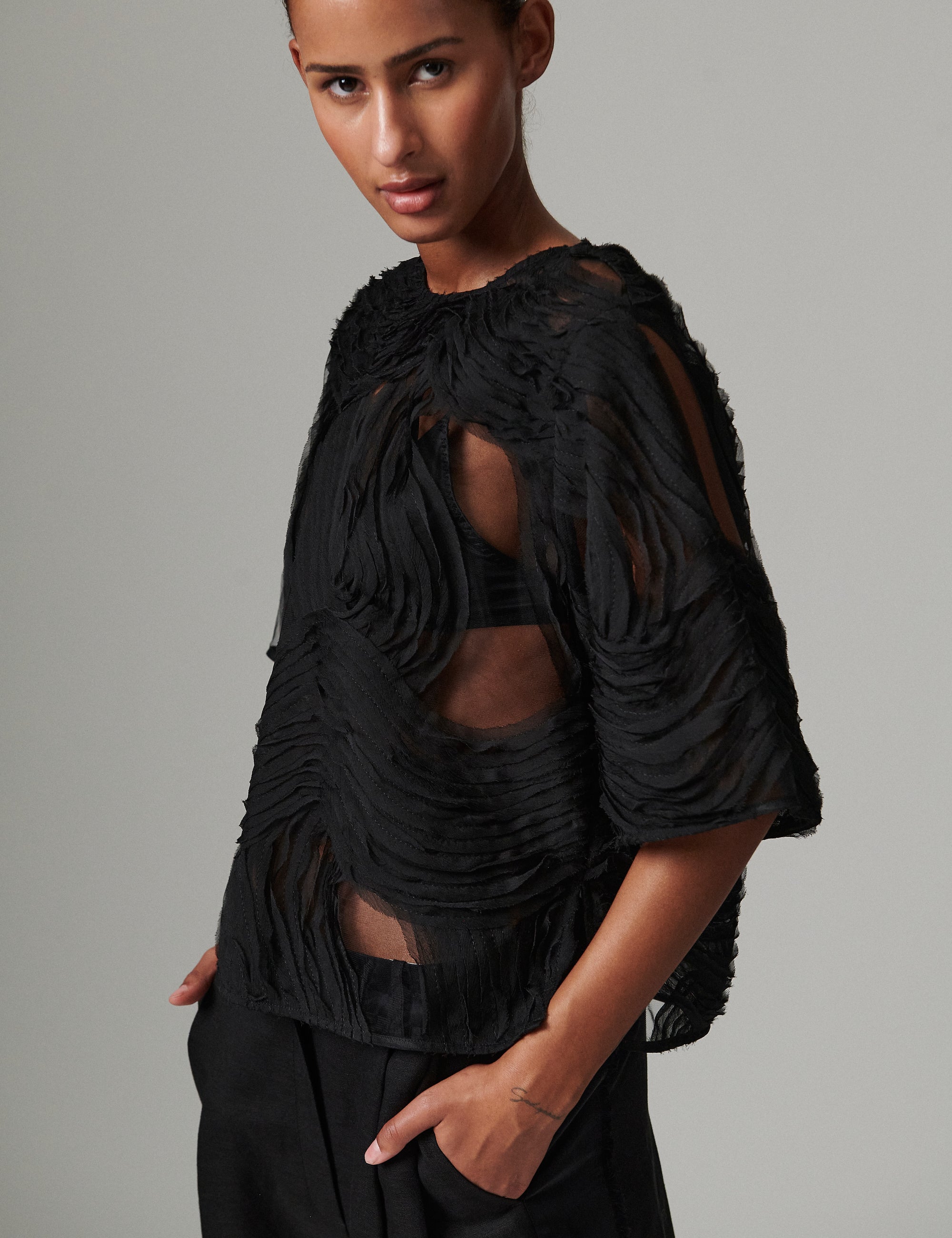 Tatiana - Crochet Lacy - Top - Black